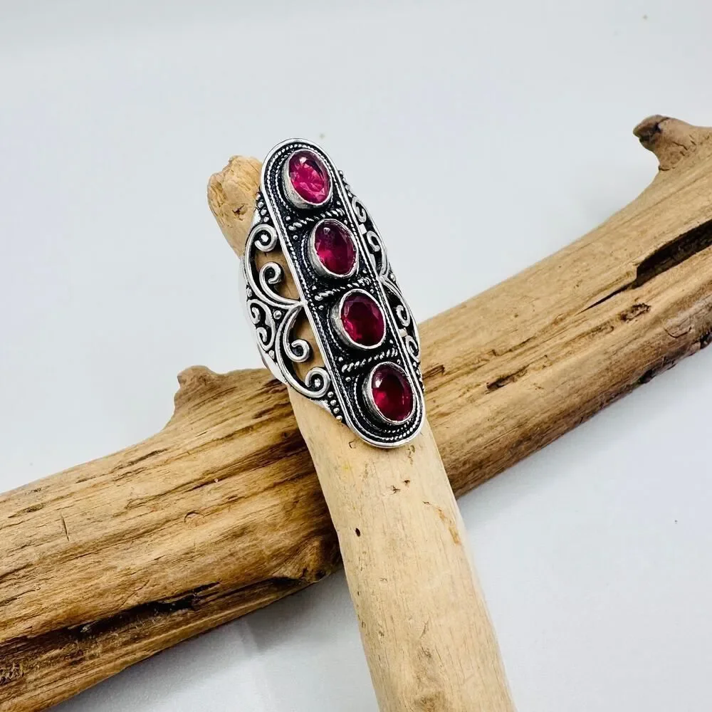 Pink Rubellite Sterling Silver Plated Statement Ring